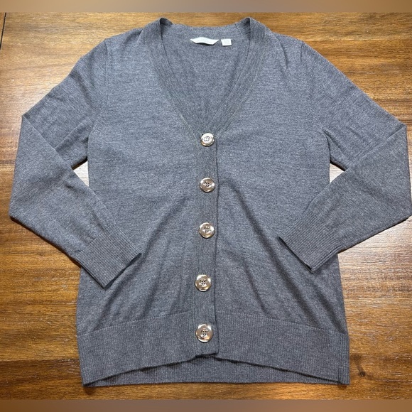 Lady Hathaway Size XL Gray Big Button 100% Merino Wool Cardigan Sweater - Picture 1 of 6